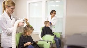 Two lice technicians performing heated air treatments next to each other