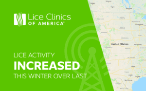 Half a map and half green background with Lice Alerts heading