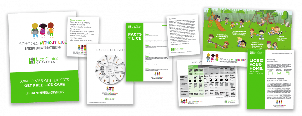Image of 8 pieces of print collateral for Schools Without Lice